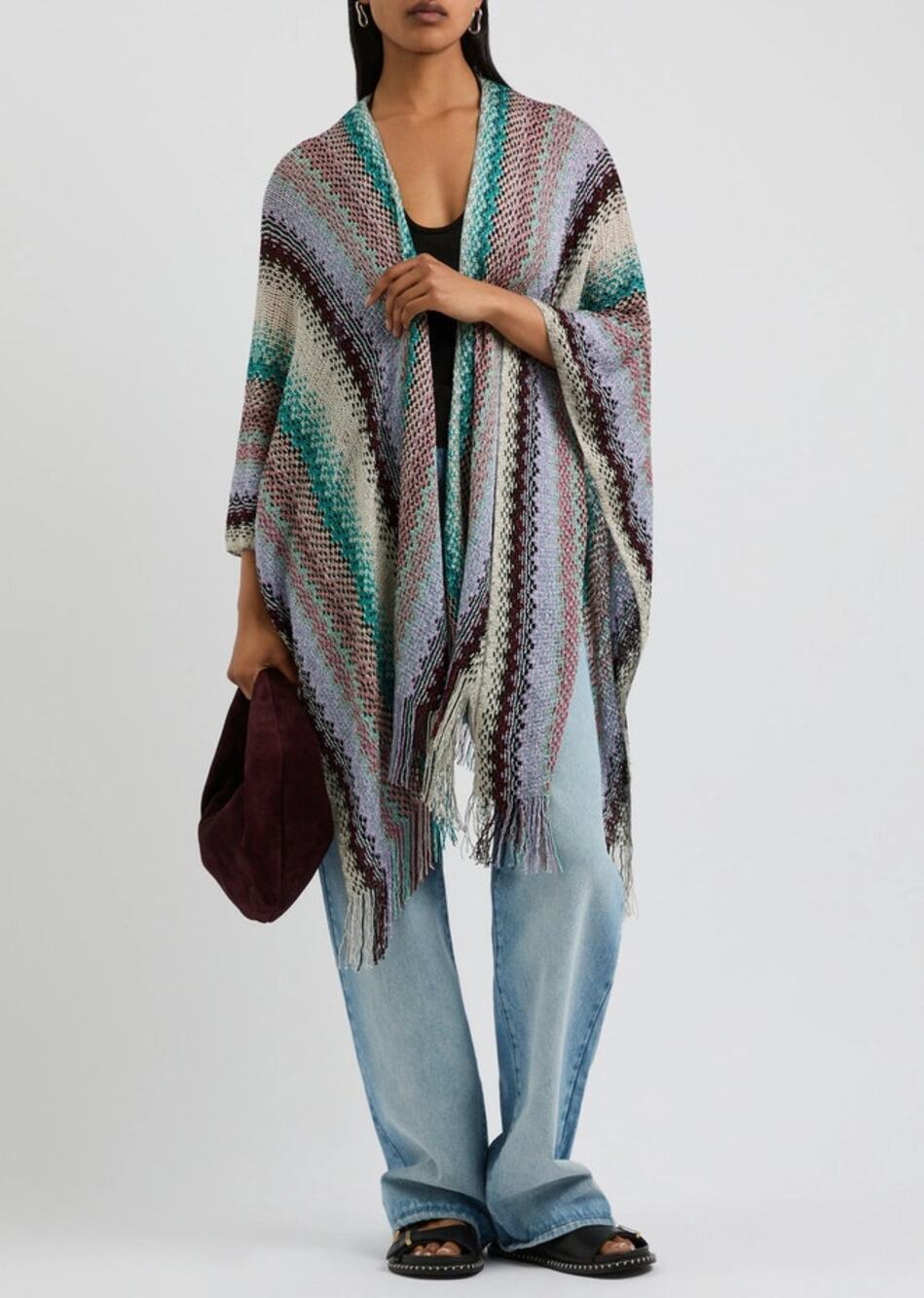 Missoni NEW Metallic Zigzag Knitted Shawl Silver One Size Fall 537$
